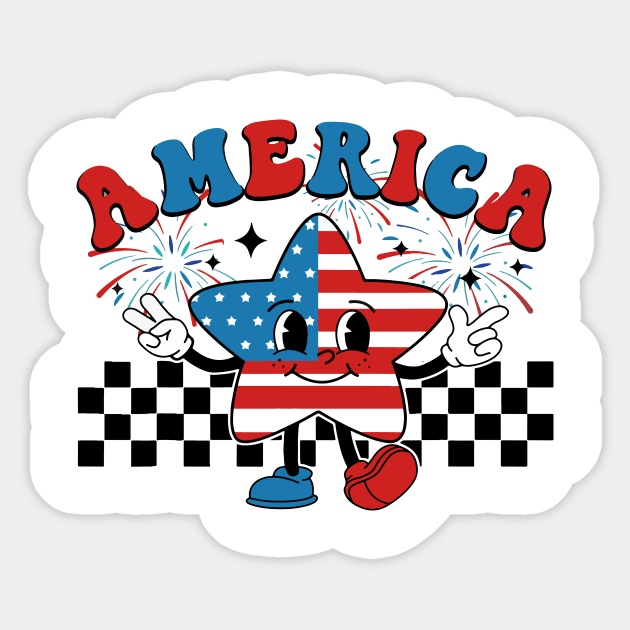Retro Groovy US Flag Hippie Cute Star America 4th Of July Sticker by Golda VonRueden